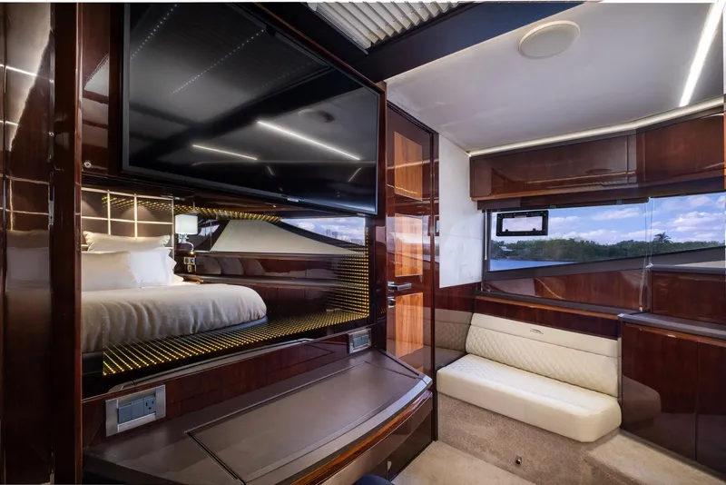 Slide: The Image of Luxurious interior of 2020 Galeon 640 Fly yacht with modern furnishings and large windows. - 41