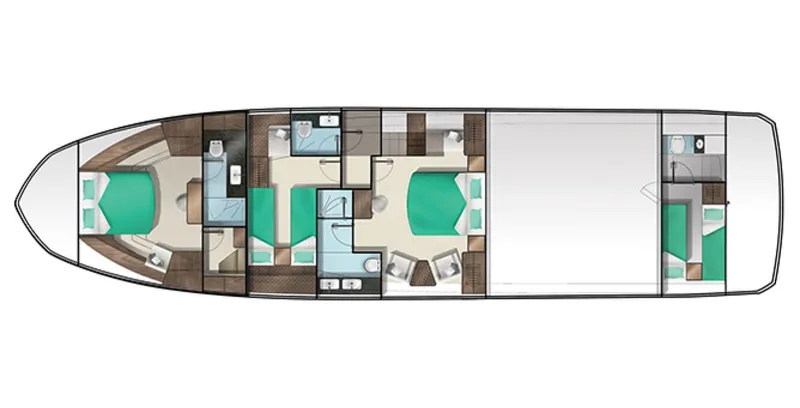 Slide: The Image of Floor plan of 2020 Galeon 640 Fly yacht, featuring multiple cabins and bathrooms. - 48