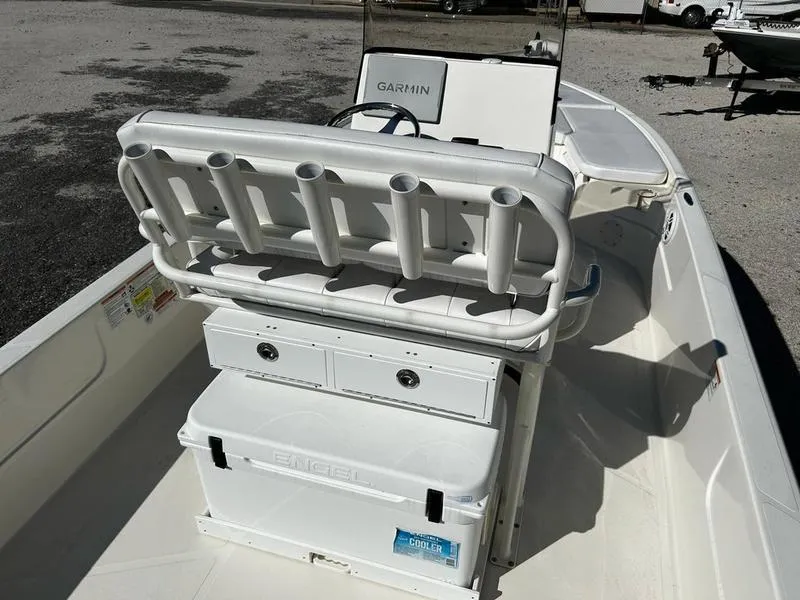 Slide: The Image of 2024 Skeeter SX230 boat interior with Garmin system and Engel cooler. - 5
