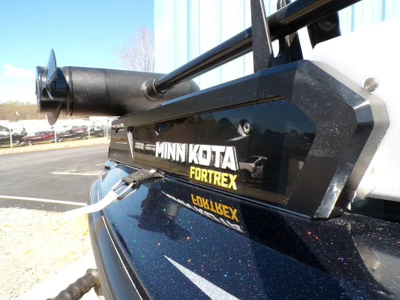 Slide: The Image of Minn Kota Fortrex motor on 2024 Skeeter ZX150 boat, close-up view. - 13