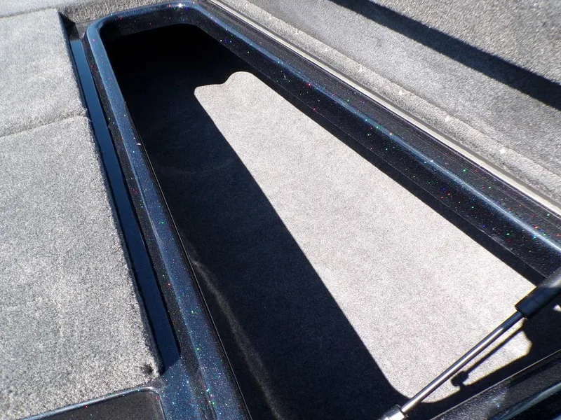 Slide: The Image of 2024 Skeeter ZX150 boat storage compartment with carpeted interior. - 19