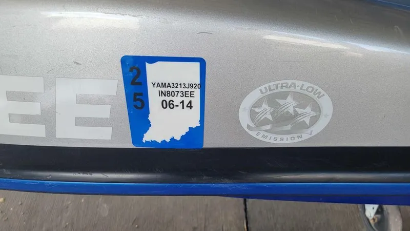 Slide: The Image of 2020 Yamaha WaveRunner EX Deluxe with Indiana registration sticker and ultra-low emission label. - 3