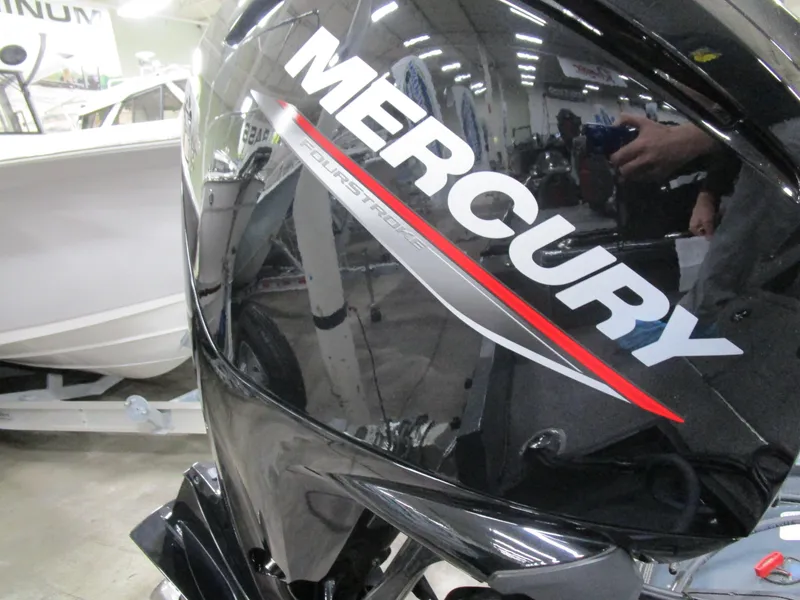 Slide: The Image of 2024 Ranger VS 1682 ANGLER SC with Mercury outboard motor in showroom. - 16