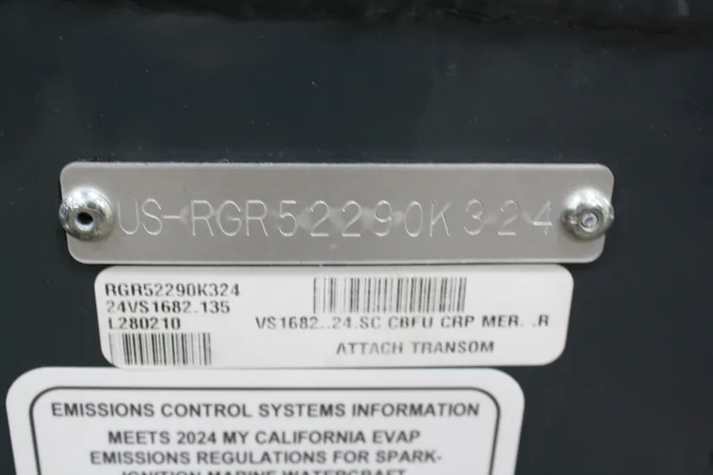 Slide: The Image of 2024 Ranger VS 1682 Angler SC identification and emissions control information plate. - 26
