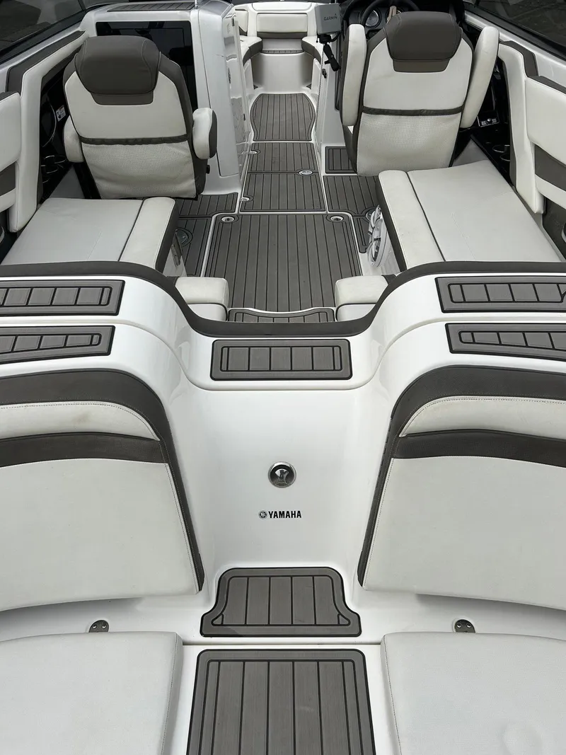 Slide: The Image of 2015 Yamaha Boats 242 Limited S interior with sleek seating and modern design. - 35