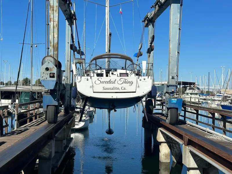 Slide: The Image of Jeanneau Sun Odyssey 410 sailboat in dry dock, Sausalito, California, 2020 model. - 7