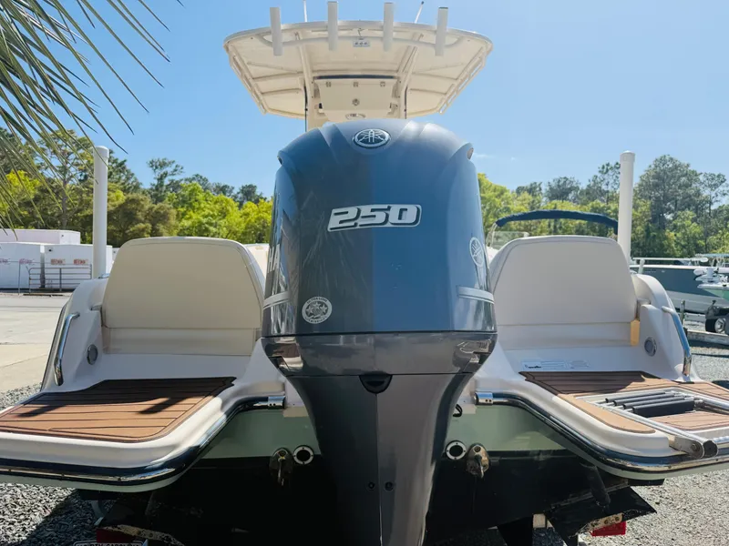 Slide: The Image of 2018 Grady-White Fisherman 216 boat with Yamaha 250 outboard motor, rear view. - 7