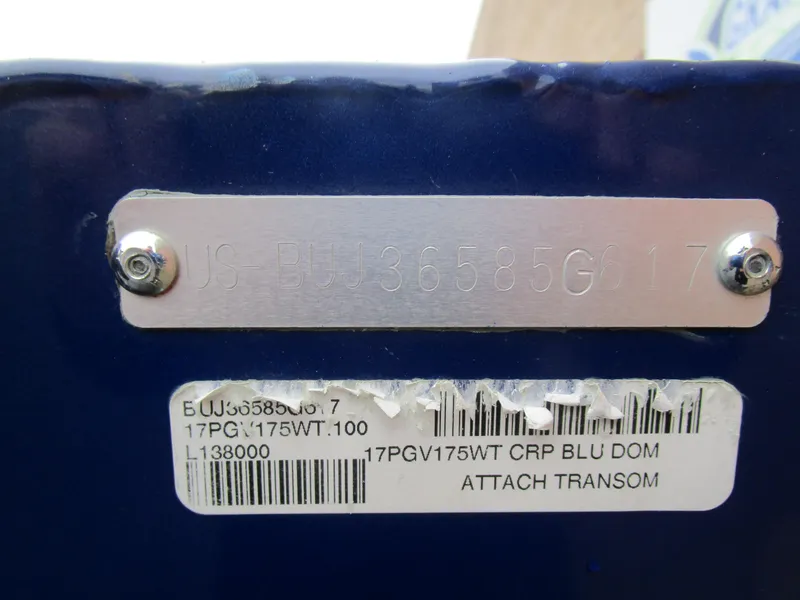 Slide: The Image of Serial number plate on 2017 Tracker Pro Guide 175 WT boat transom. - 11