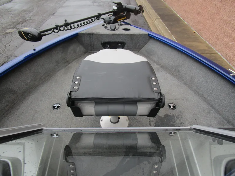 Slide: The Image of 2017 Tracker Pro Guide 175 WT boat interior with seat and trolling motor. - 6