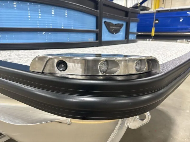 Slide: The Image of 2025 Bennington R Bowrider Swingback 24 RTSB boat detail with sleek design and modern lighting. - 18