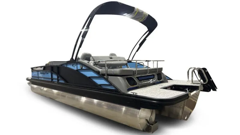 Slide: The Image of 2025 Bennington R Bowrider Swingback 24 RTSB pontoon boat with sleek design and modern features. - 5