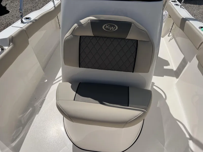 Slide: The Image of 2025 Key West 203 FS boat seat with quilted design and KW logo. - 11