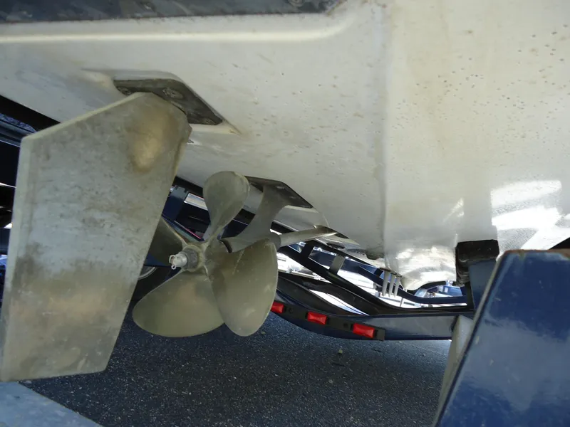 Slide: The Image of 2009 Calabria Pro V II boat propeller and rudder detail. - 13