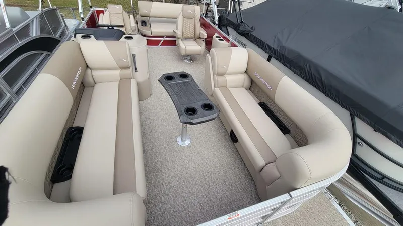 Slide: The Image of 2025 Bennington S Swingback 22 SSB pontoon boat with spacious seating and modern design. - 8