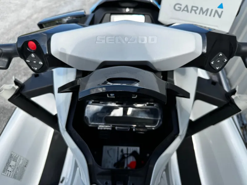Slide: The Image of 2023 Sea-Doo Fish Pro Scout dashboard with Garmin navigation system. - 10