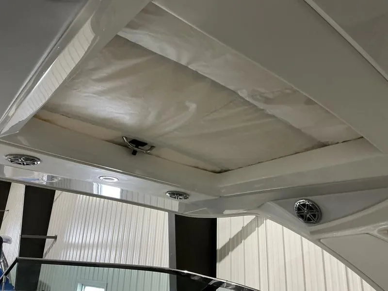 Slide: The Image of 2019 Formula 350 Crossover Bowrider interior ceiling with speakers and lighting. - 11