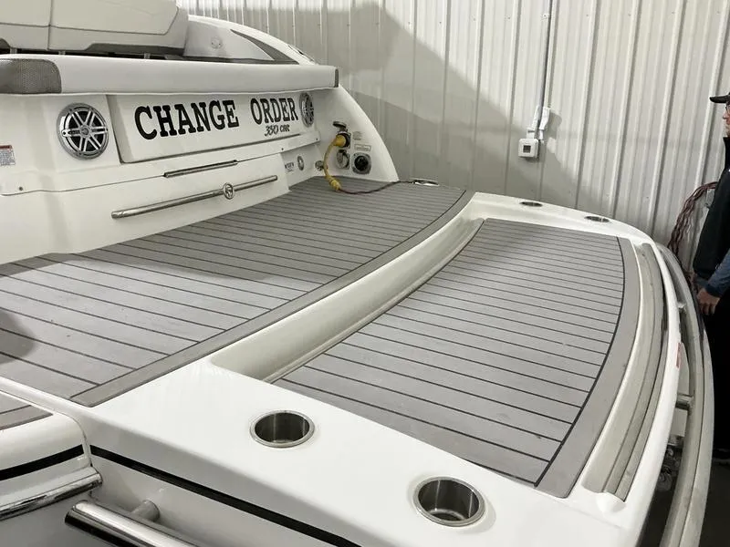 Slide: The Image of 2019 Formula 350 Crossover Bowrider boat with spacious deck and sleek design. - 4