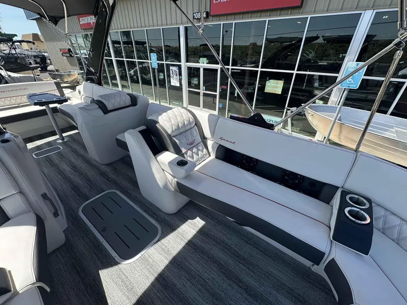 Slide: The Image of Luxurious interior of 2025 Bennington 25 RXSB boat with plush seating and modern design. - 8