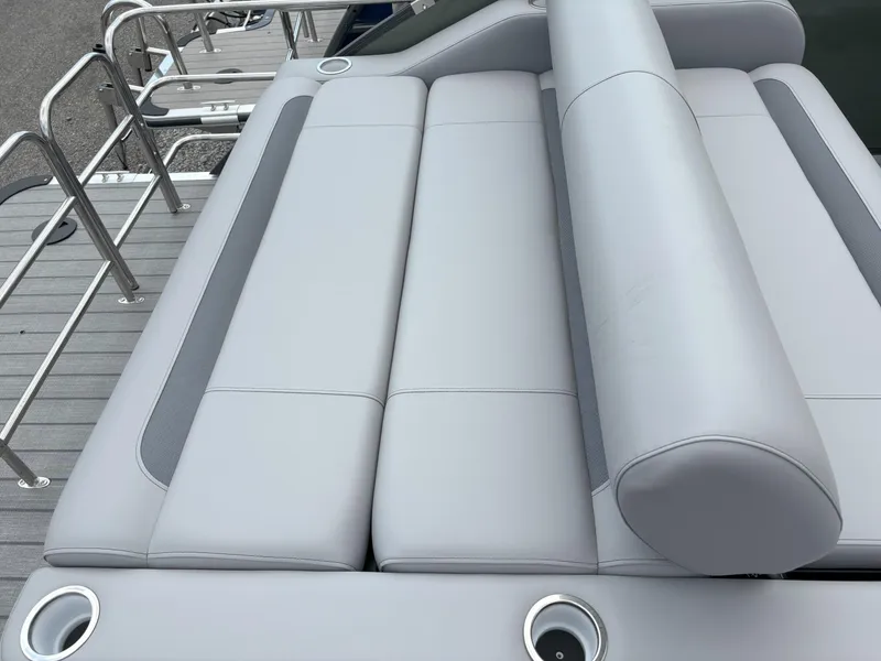 Slide: The Image of 2025 Bentley Pontoons Legacy 223 Swingback with luxurious seating and sleek design. - 12