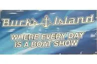 Slide: The Image of "Buck's Island: Where Every Day is a Boat Show" sign, promoting Bentley Pontoons Legacy 223 Swingback 2025. - 11