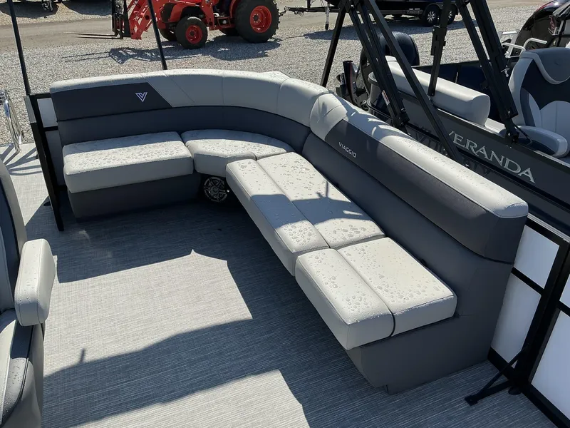 Slide: The Image of Luxurious seating on 2025 Viaggio Lago V 20 C pontoon boat, featuring modern design and comfort. - 5