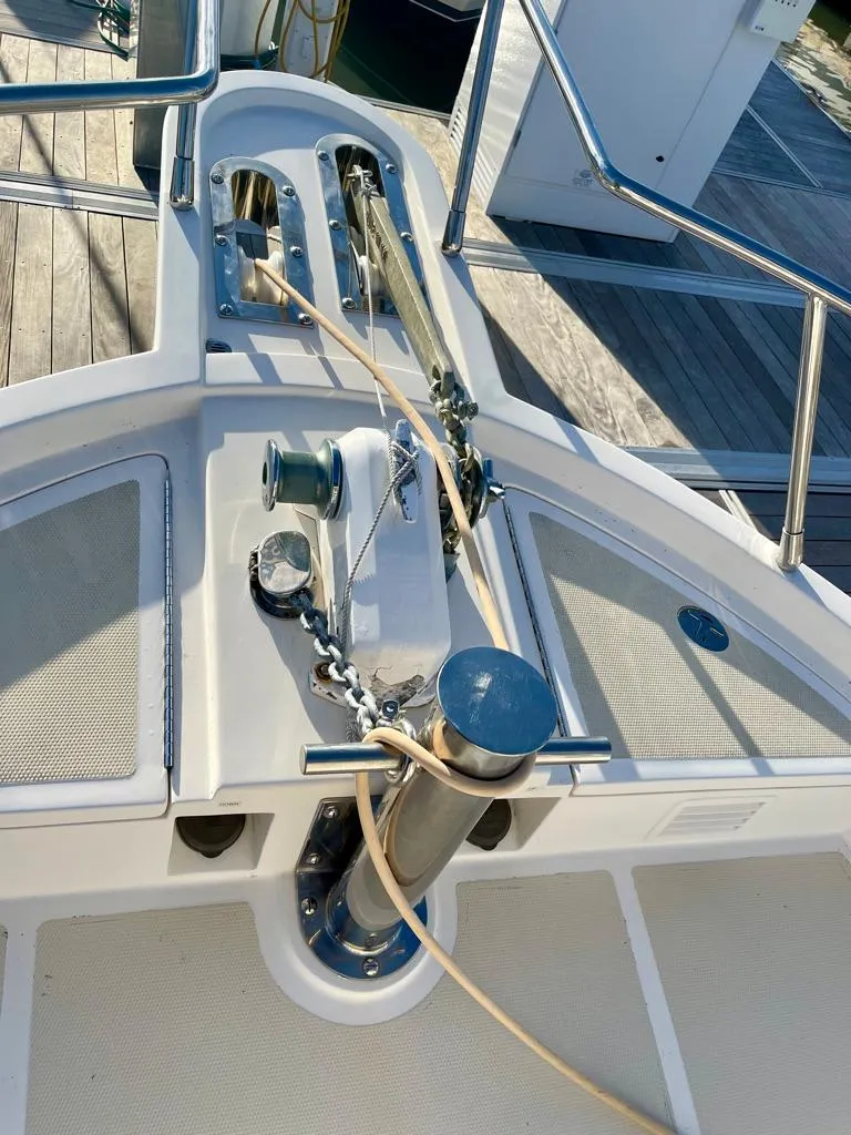 Slide: The Image of Deck of 2006 Selene Archer 36 yacht with anchor winch and railing. - 47