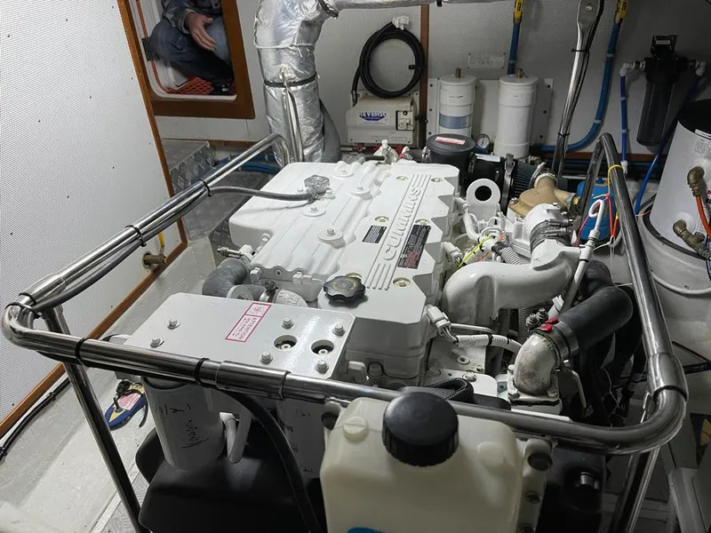 Slide: The Image of Engine room of 2006 Selene Archer 36 yacht, featuring a well-maintained marine engine. - 55