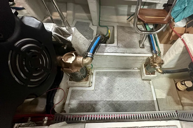 Slide: The Image of Engine room of 2006 Selene Archer 36 yacht, showing mechanical components and piping. - 59