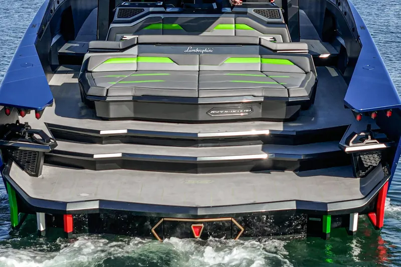 Slide: The Image of Luxury Tecnomar Lamborghini 63 yacht, 2023 model, featuring sleek design and vibrant accents. - 26