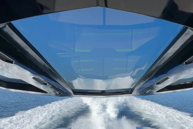 Slide: The Image of 2023 Tecnomar Lamborghini 63 yacht speeding on water, showcasing sleek design and powerful performance. - 39