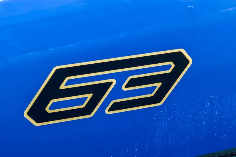 Slide: The Image of Blue Tecnomar Lamborghini 63 logo on yacht, 2023 model. - 44