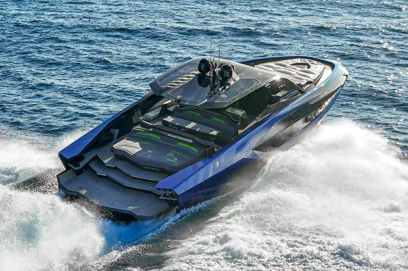Slide: The Image of Luxury Tecnomar Lamborghini 63 yacht cruising on open water, 2023 model. - 7