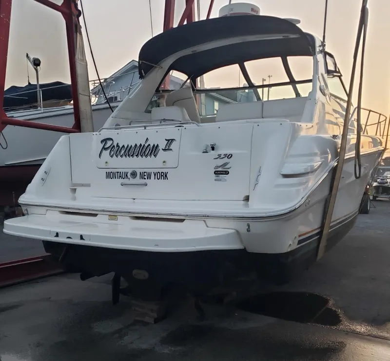 Slide: The Image of 1999 Sea Ray 330 Sundancer boat named "Percussion II" in Montauk, New York. - 10
