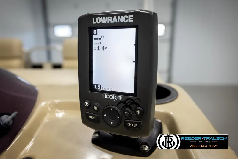 Slide: The Image of Fishfinder display on a 2016 Lowe SS230 boat dashboard. - 30