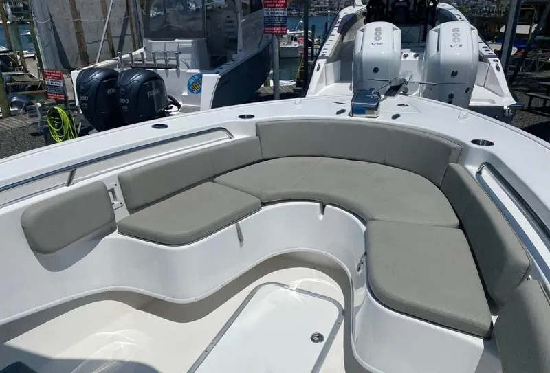 Slide: The Image of 2022 Cape Horn 27 XS boat interior with marine toilet and non-slip flooring. - 8