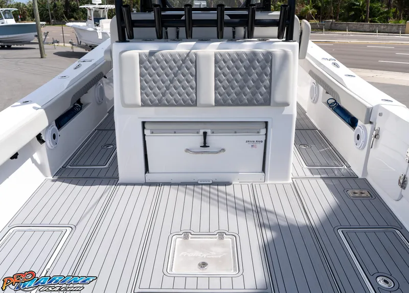 Slide: The Image of 2023 Front Runner 39 Center Console boat with spacious deck and modern design. - 21