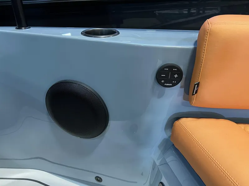 Slide: The Image of 2022 BRABUS Shadow 500 Cabin interior with orange seating and audio controls. - 25