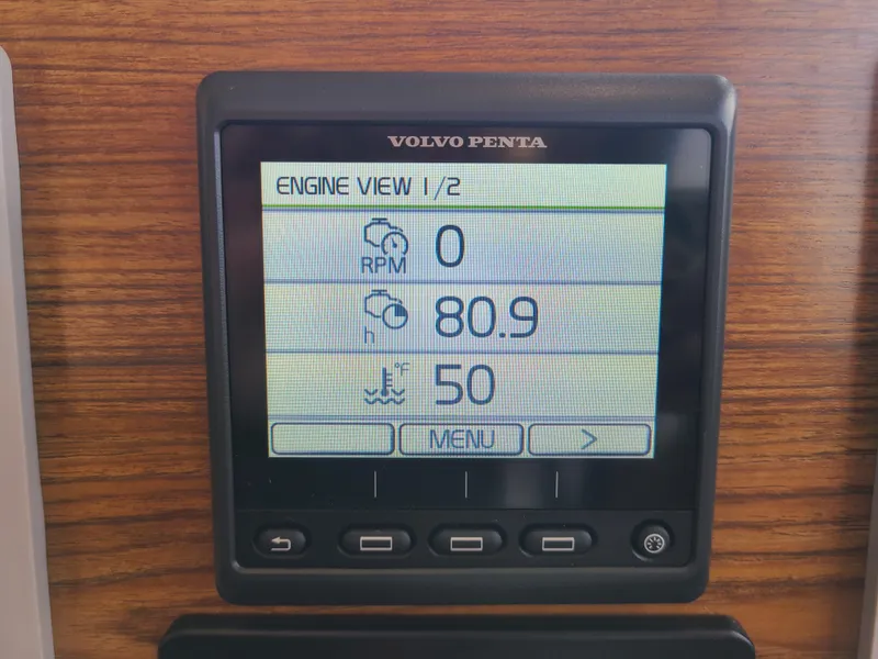 Slide: The Image of Volvo Penta engine display on 2023 Cutwater C-30 Sedan NW Edition boat. - 25