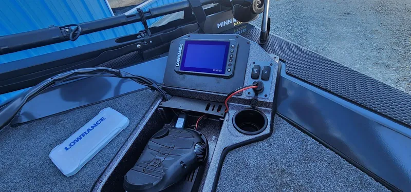 Slide: The Image of 2022 Ranger RT198P boat dashboard with Lowrance electronics and Minn Kota trolling motor. - 8