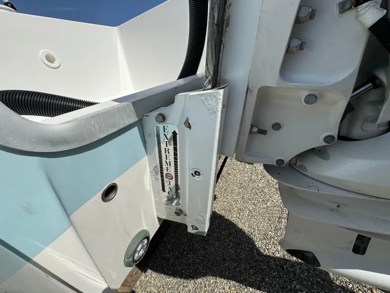 Slide: The Image of 2020 Regulator 26XO boat detail showing engine mount and hull connection. - 10