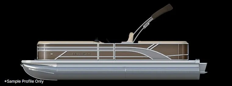 Slide: The Image of 2025 Bennington 20SSR pontoon boat, side profile, sleek design, black background. - 6
