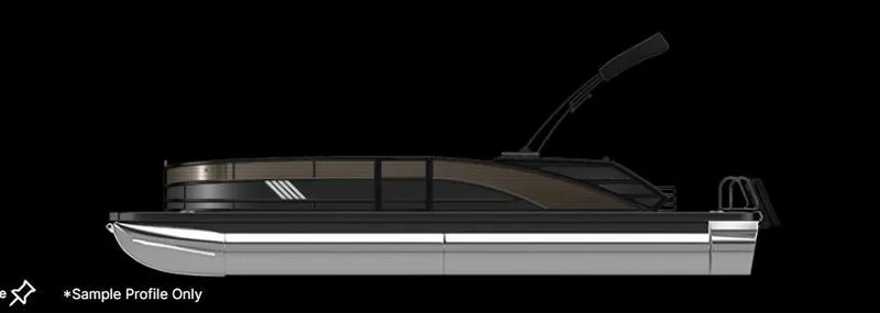 Slide: The Image of 2025 Bennington 22MSB-SPS pontoon boat, sleek side profile on black background. - 14