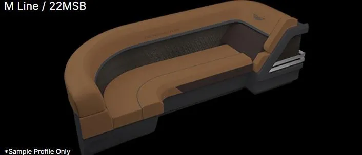 Slide: The Image of 2025 Bennington 22MSB-SPS boat seating, brown and gray, M Line design, sample profile view. - 15