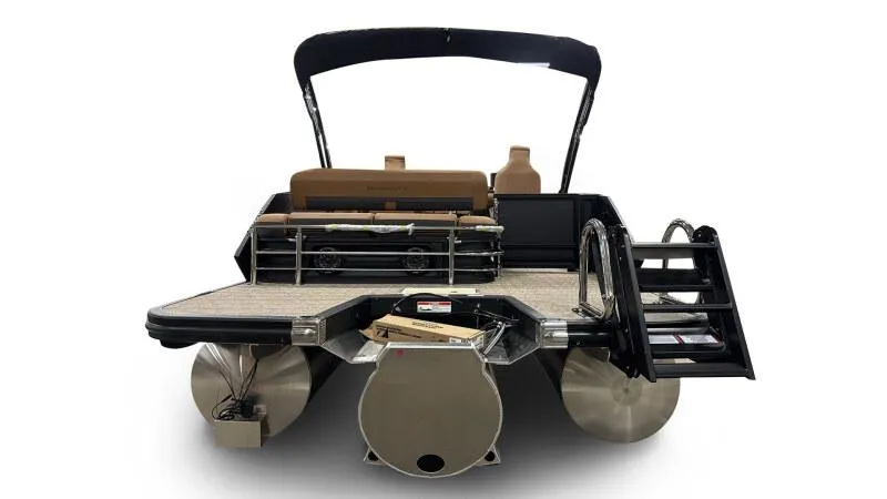 Slide: The Image of 2025 Bennington 22MSB-SPS pontoon boat, rear view with seating and ladder. - 7