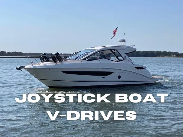 Slide: The Image of 2019 Sea Ray Sundancer 350 Coupe on water, featuring joystick V-drives. - 0