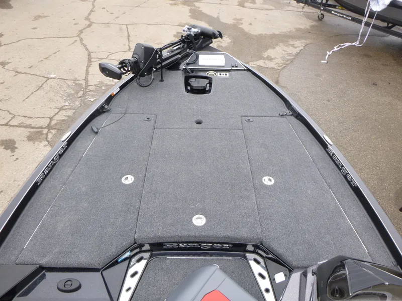 Slide: The Image of 2025 Ranger Z519R Cup-Equipped boat deck with advanced fishing features. - 13