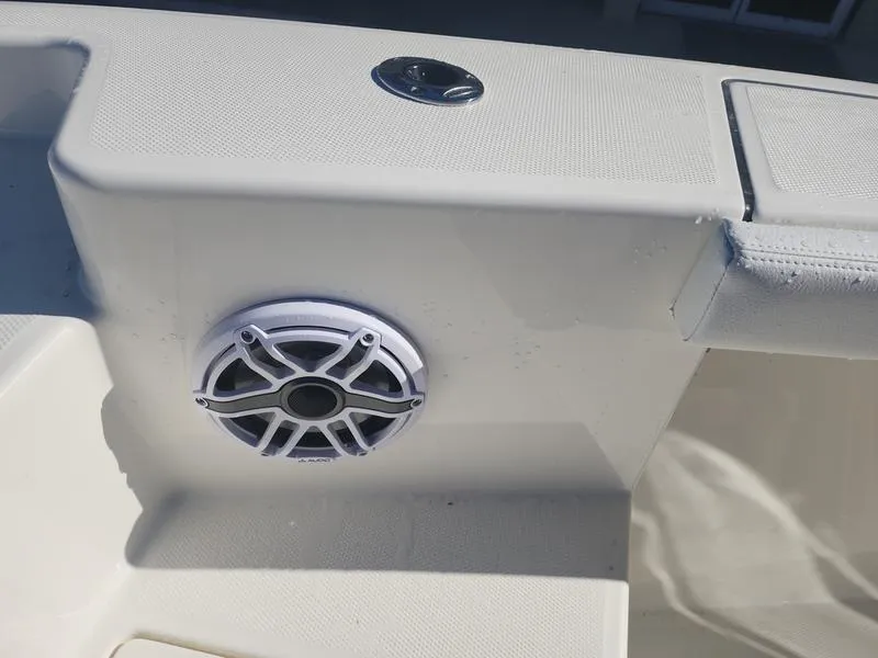 Slide: The Image of 2025 Pathfinder 2400 Open boat interior with speaker and textured surface. - 25