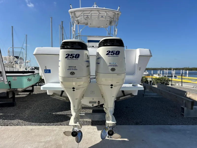 Slide: The Image of 1999 Pro-Line 2950 WALK boat with twin 250 horsepower outboard engines. - 8