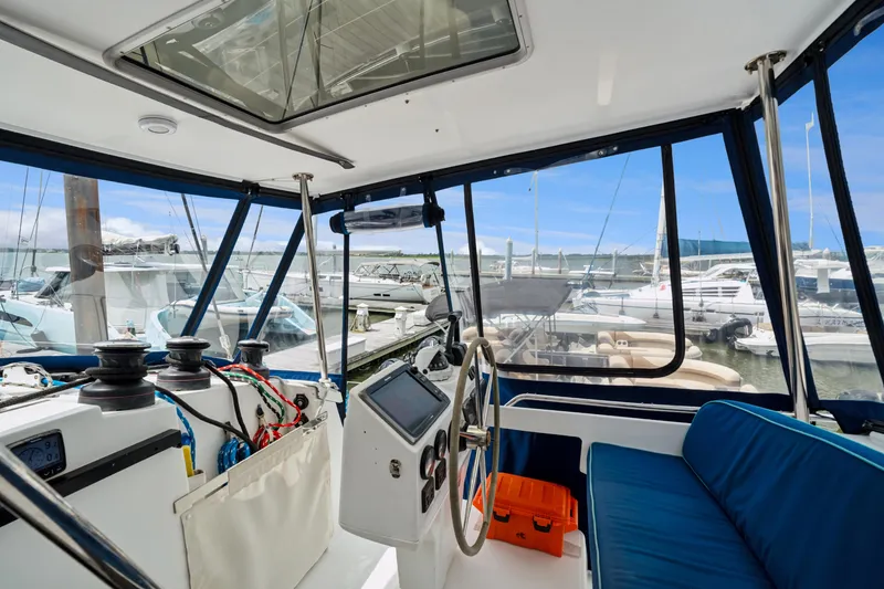 Slide: The Image of Interior view of 2014 Fountaine Pajot Helia 44 catamaran at marina. - 23