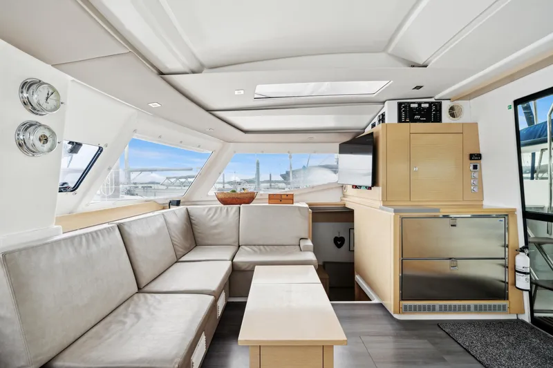 Slide: The Image of Luxurious interior of 2014 Fountaine Pajot Helia 44 catamaran with modern seating and cabinetry. - 41